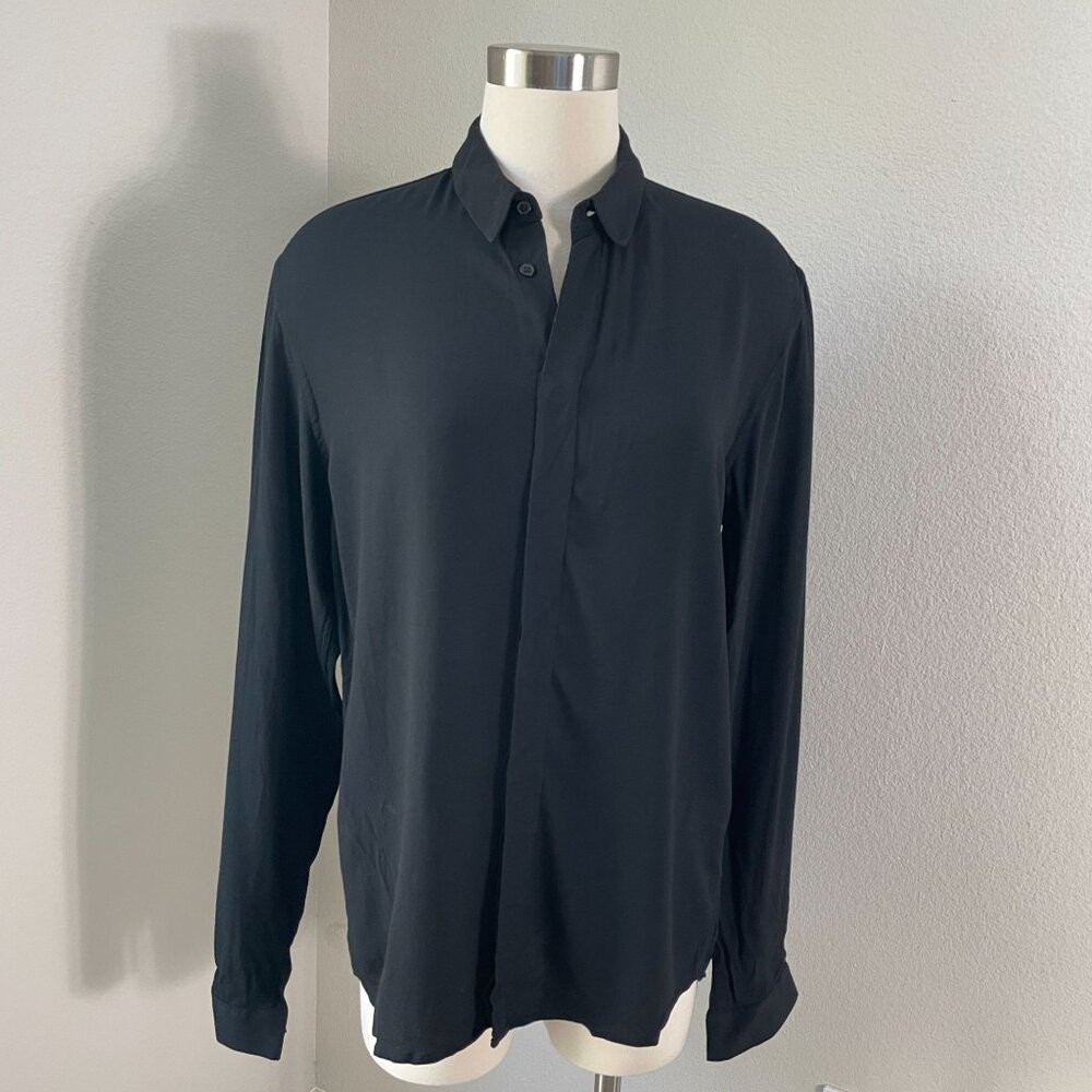 Sandro Womens Medium Black Button Up Shirt Long Sleeve Blouse Top‎